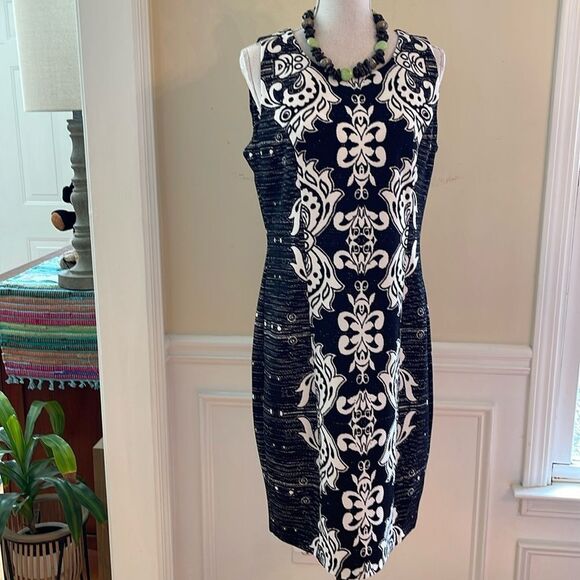 NYDJ Black and White Patterned Midi Dress - Picture 1 of 13